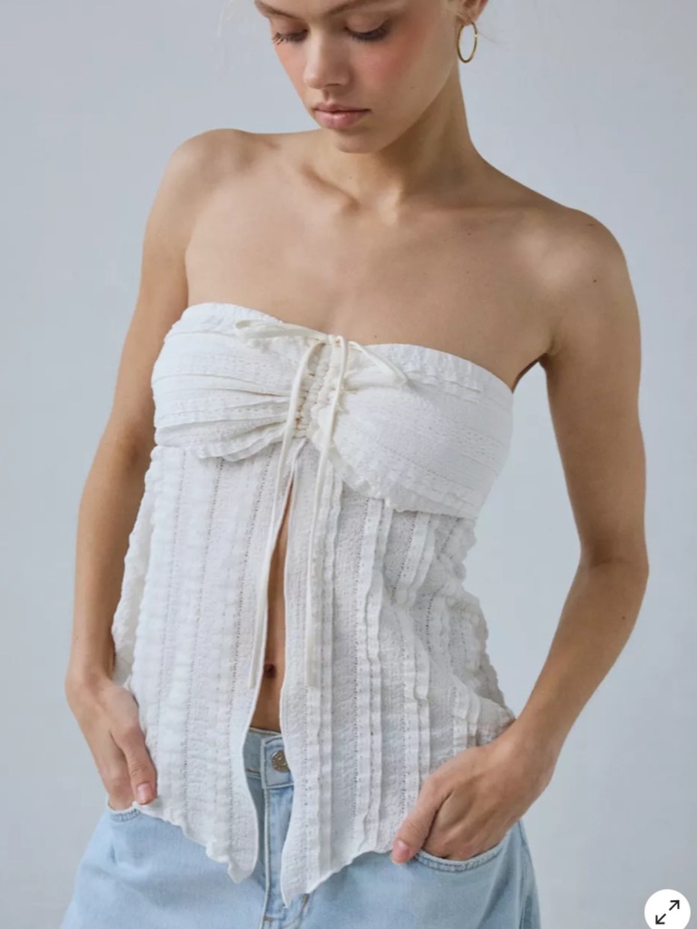 NWOT UO White/Cream Lacey Eloise Convertible Tie Split Front Tube Top XL